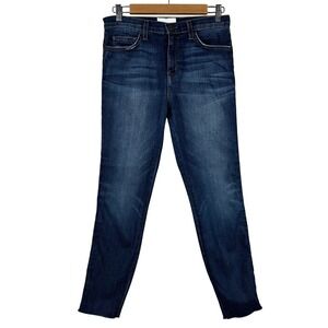 Current/Elliott Highwaist Stiletto Townie Jeans Velvet Stripe Raw Hem Blue 28